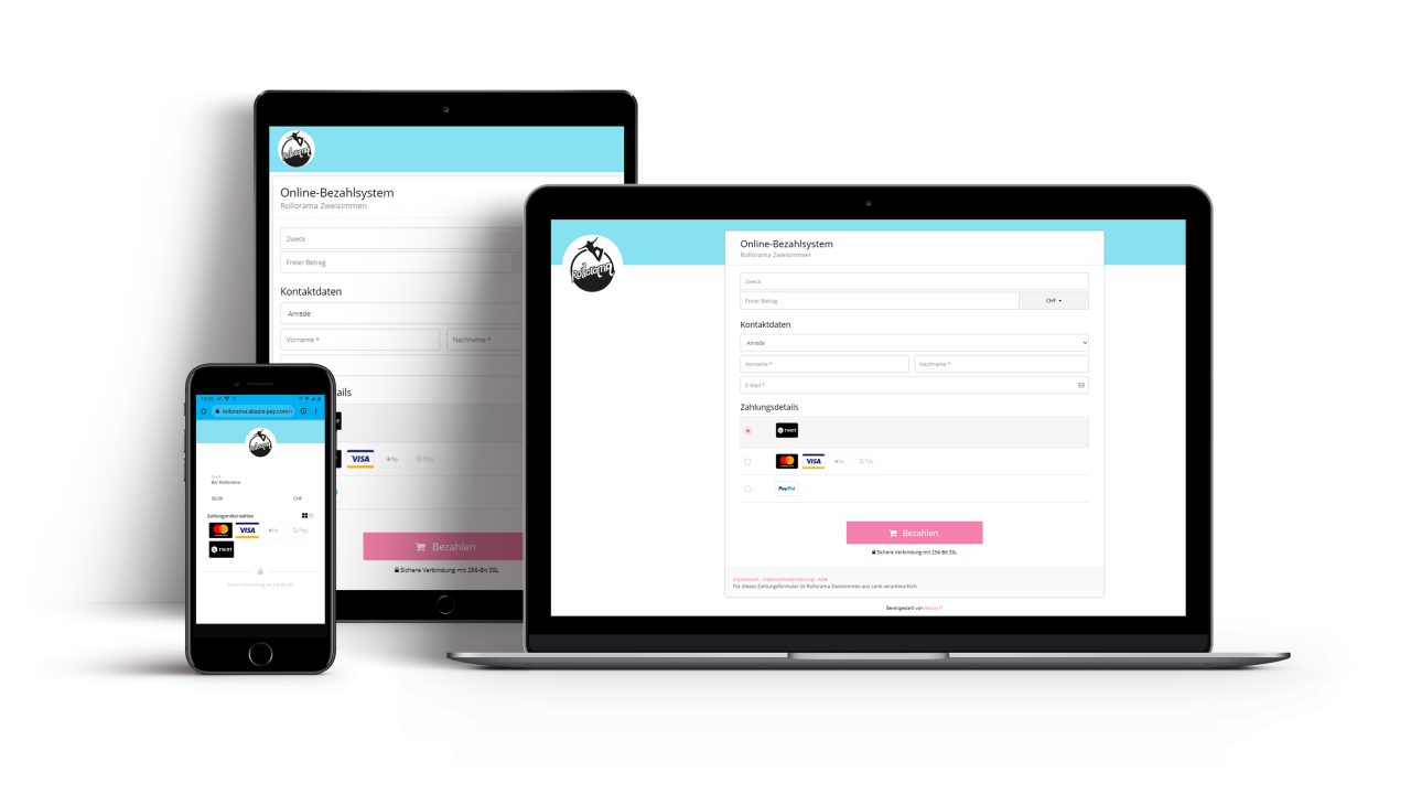 Rollorama Showcase Bezahlsystem Rollorama Showcase Bezahlsystem Ansicht auf Laptop Ipad und Iphone