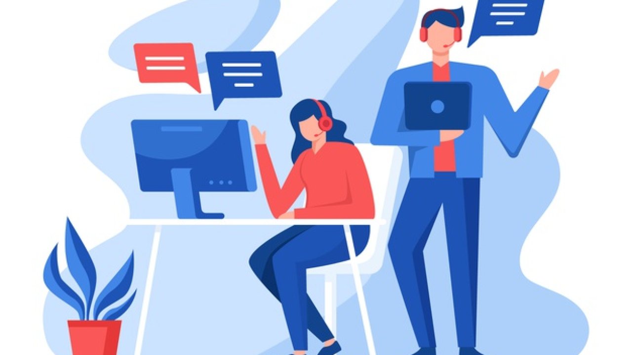 Grafik mit Frau, die am Support-Telefon sitzt