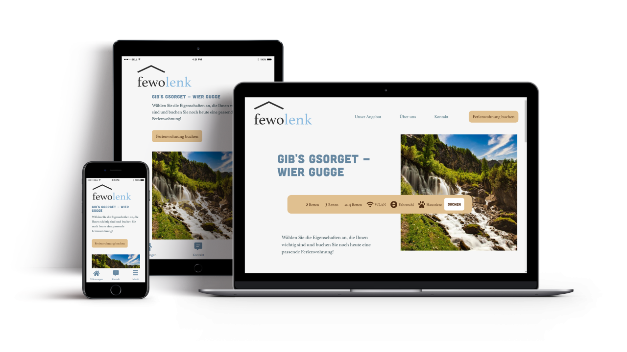 FewoLenk Webseite Showcase FewoLenk Webseite Showcase Ansicht auf Laptop Ipad und Iphone